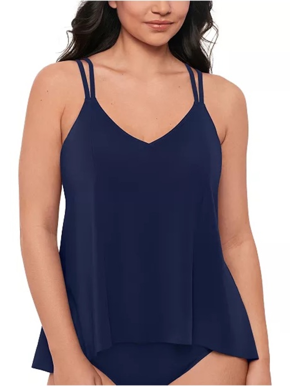 Swim Solutions Navy Blue V-Neck Double-Strap Tankini Top